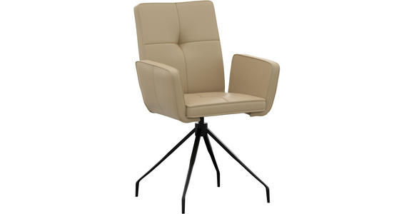 ARMLEHNSTUHL  Lederauswahl  Echtleder  - Beige/Schwarz, Design, Leder/Metall (65/91/58cm) - Moderano