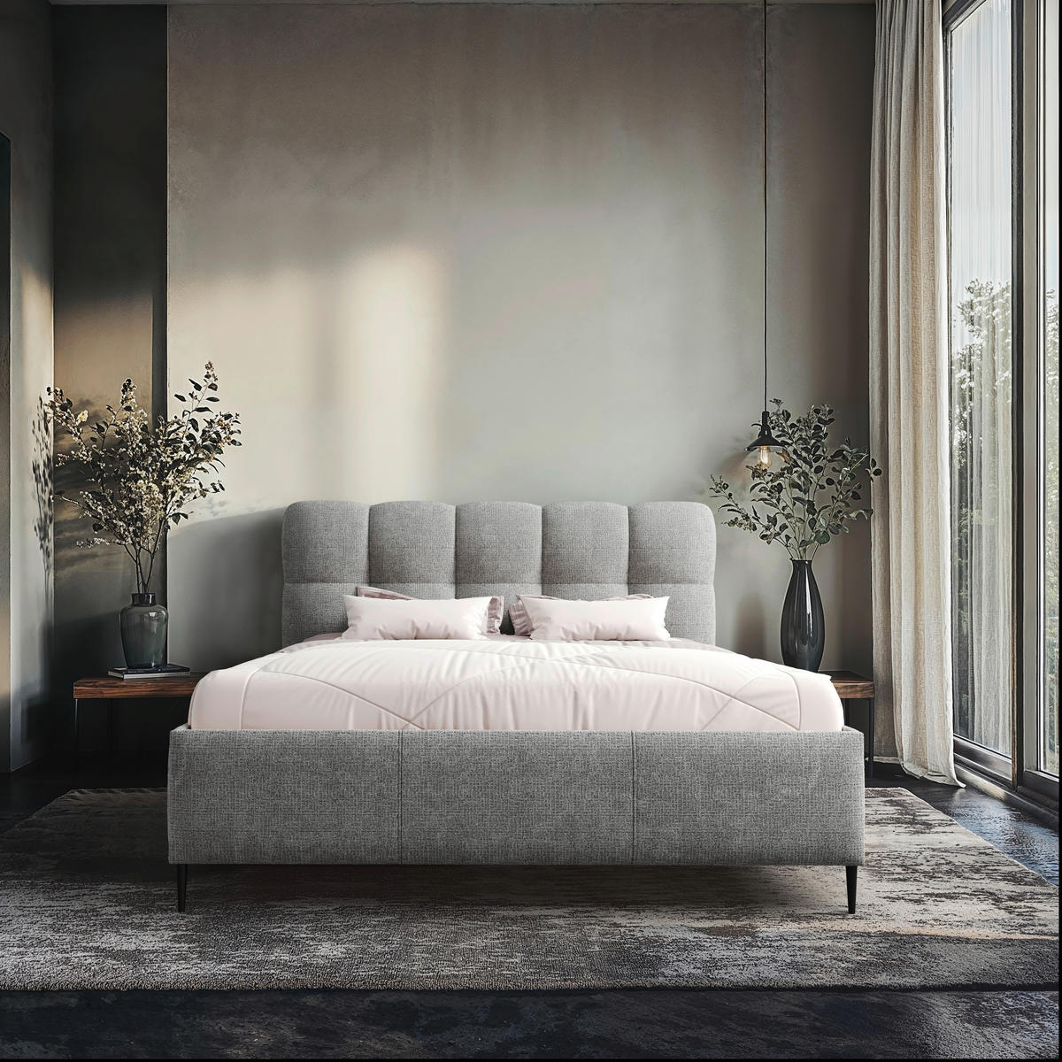 POLSTERBETT 180/200 cm,  in Silberfarben, gepolstertes Kopfteil, Lattenrost,  - Silberfarben/Schwarz, Design, Holz/Textil (180/200cm) - Boxxx