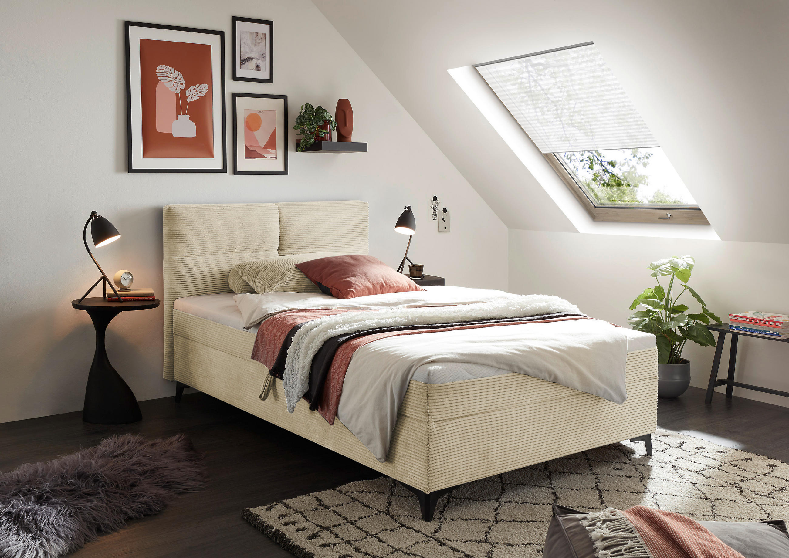 Pat Tip Boxspring Fără Arcuri, 120/200 cm, crem