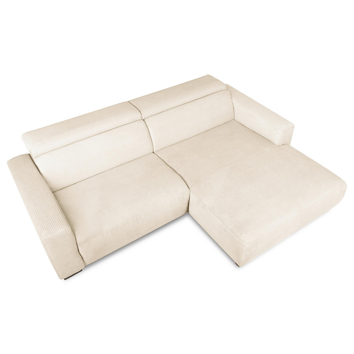 ECKSOFA RENO Beige Cord Relaxfunktion, Kopfteilverstellung  - Beige/Schwarz, Design, Kunststoff/Textil (248/184cm) - Livetastic