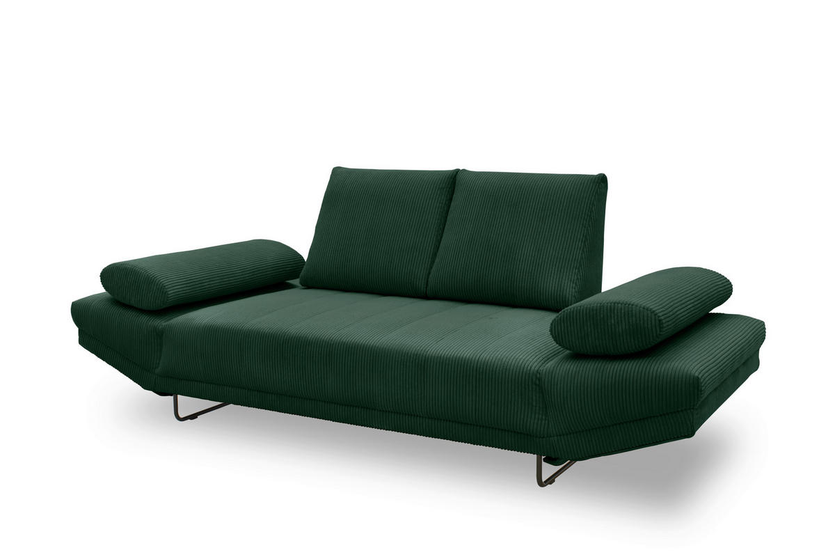 SCHLAFSOFA in Cord, Mikrofaser Dunkelgrün  - Dunkelgrün/Schwarz, Design, Textil/Metall (210/95/97cm) - MID.YOU