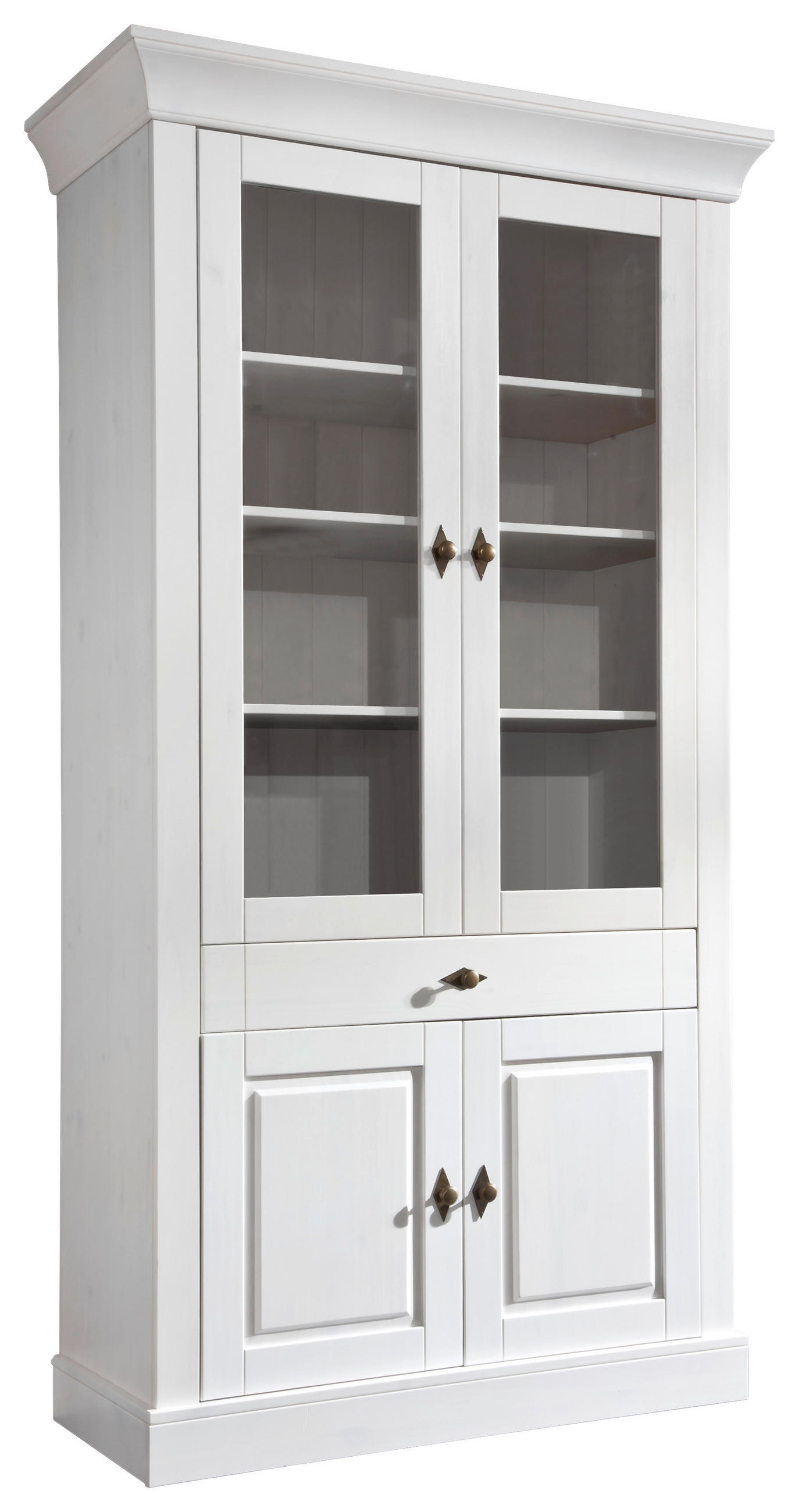 VITRINE in massiv Kiefer Weiß  - Weiß/Kupferfarben, ROMANTIK / LANDHAUS, Glas/Holz (108/202/45cm) - Boxxx