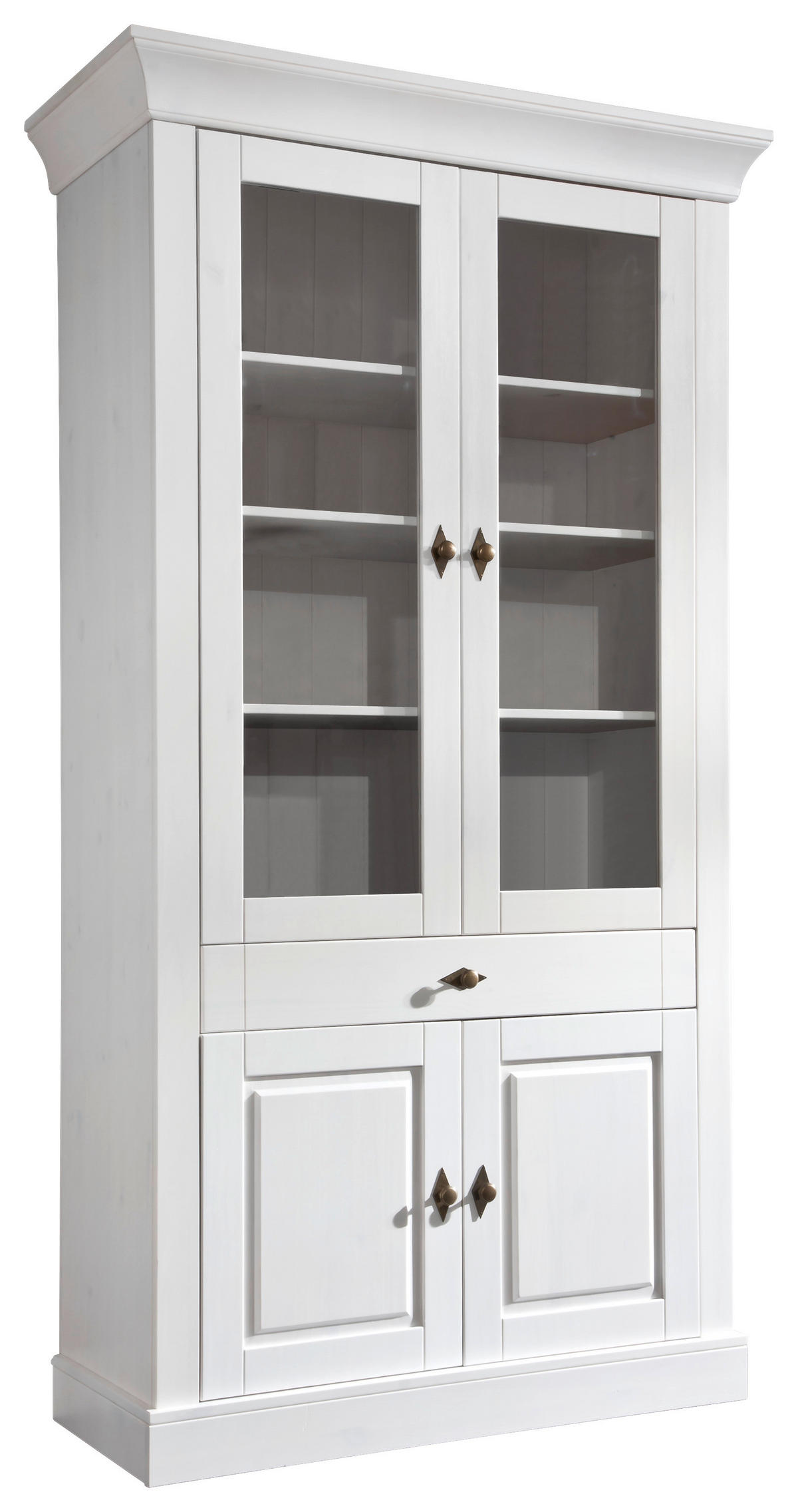 VITRINE in massiv Kiefer Weiß  - Weiß/Kupferfarben, ROMANTIK / LANDHAUS, Glas/Holz (108/202/45cm) - Boxxx