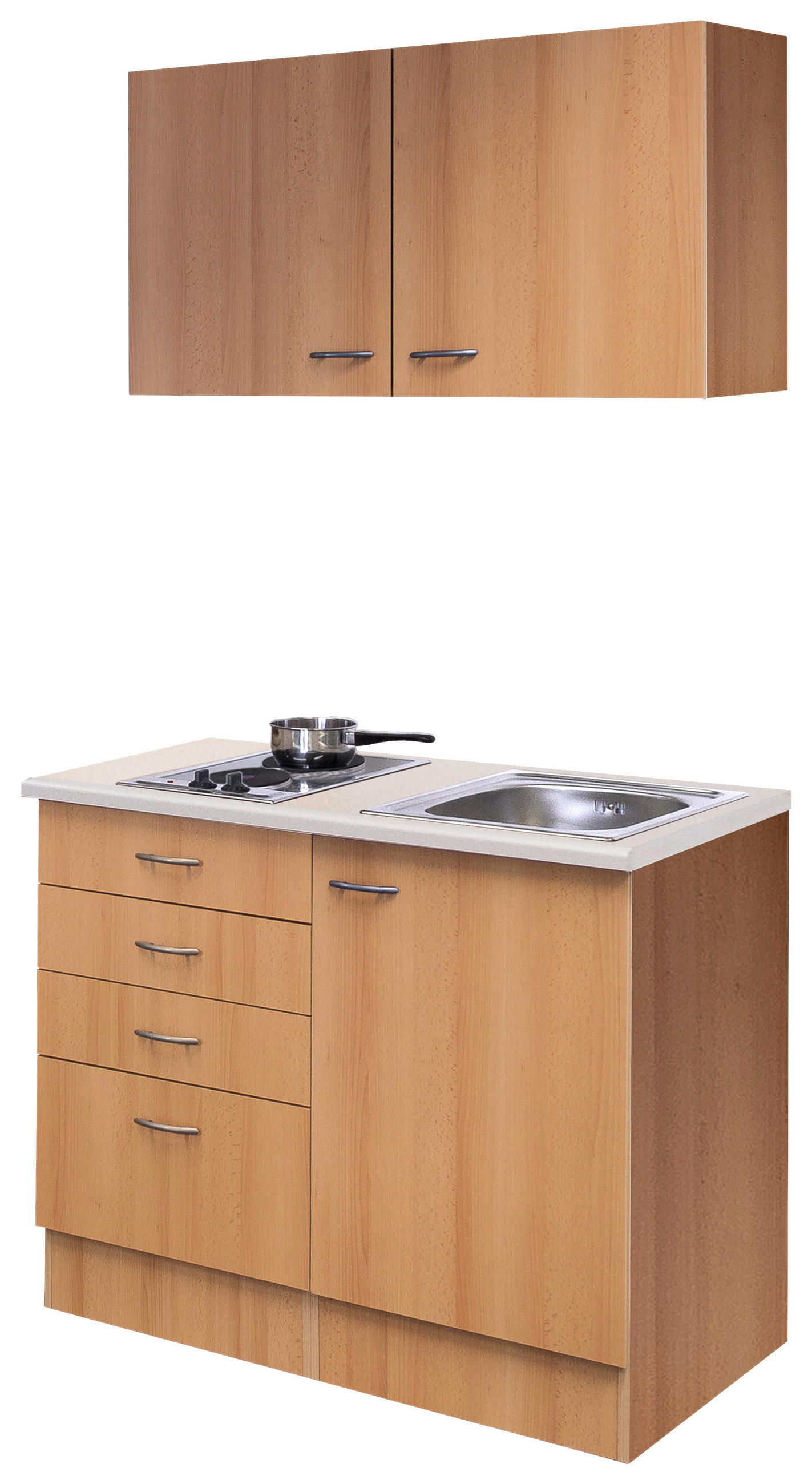 MINIKÜCHE 100 cm   in Buchefarben  - Edelstahlfarben/Beige, MODERN, Holzwerkstoff/Kunststoff (100cm) - FlexWell