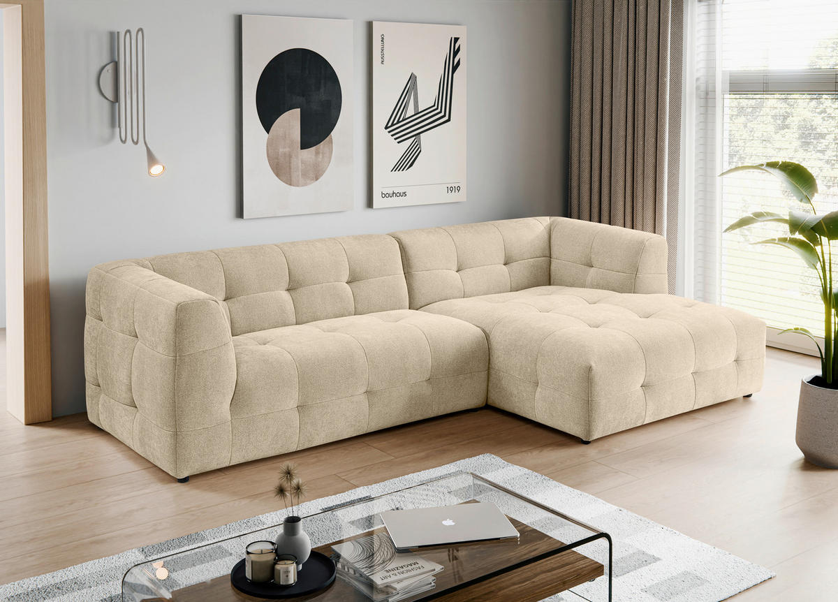 ECKSOFA TENSO Beige Flachgewebe  - Beige/Schwarz, Basics, Kunststoff/Textil (292/161cm) - MID.YOU