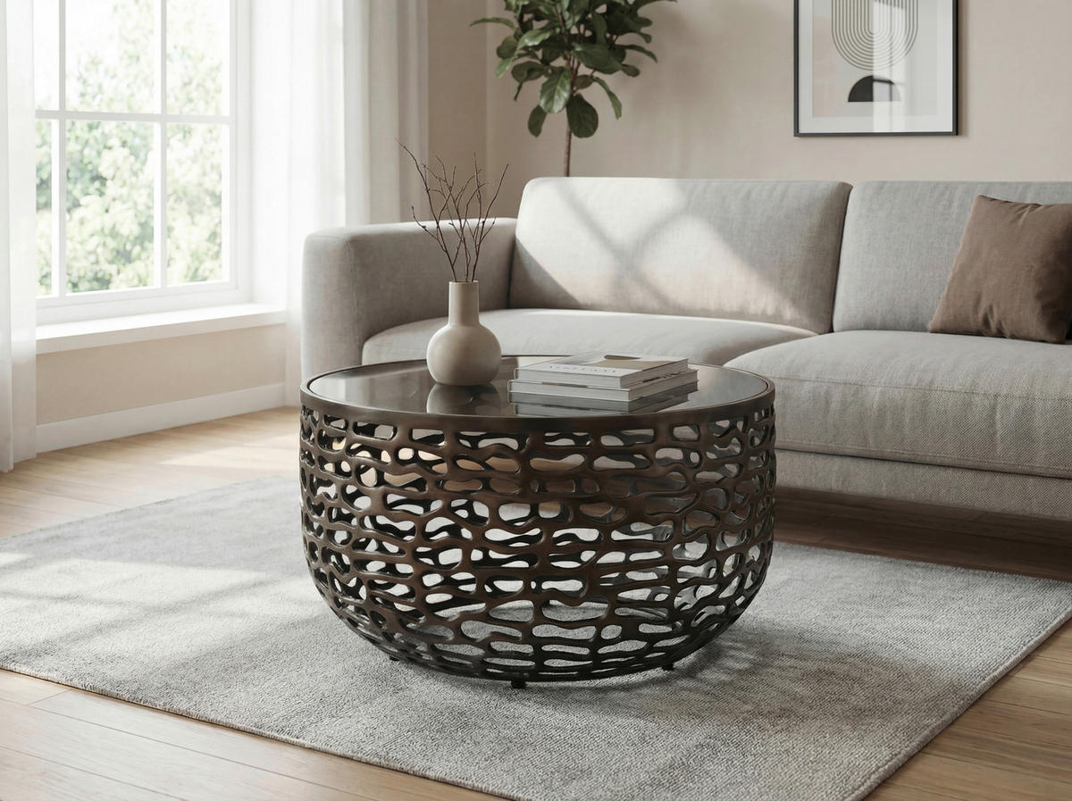COUCHTISCH in Metall 60/60/35 cm  - Schwarz, Design, Glas/Metall (60/60/35cm) - MID.YOU