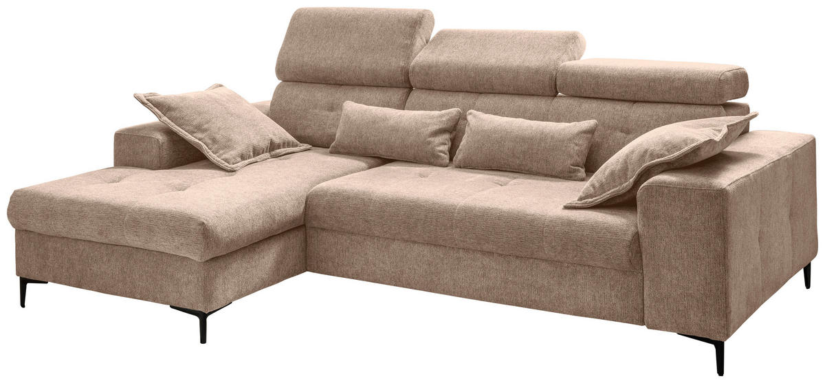 ECKSOFA Chenille Hellbraun  - Hellbraun/Schwarz, Basics, Textil/Metall (186/270cm) - Livetastic