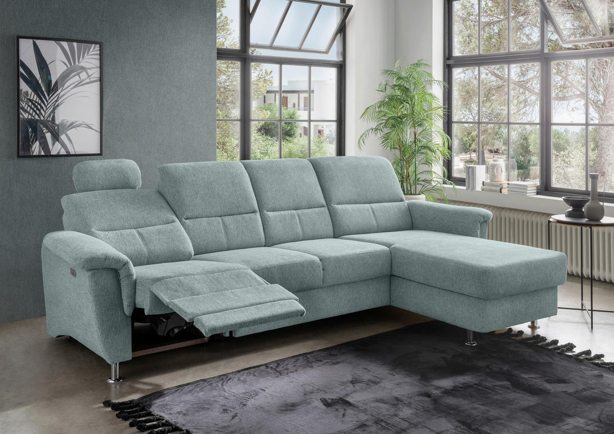 ECKSOFA in Chenille Blau  - Chromfarben/Blau, Konventionell, Textil/Metall (292/165cm) - Livetastic