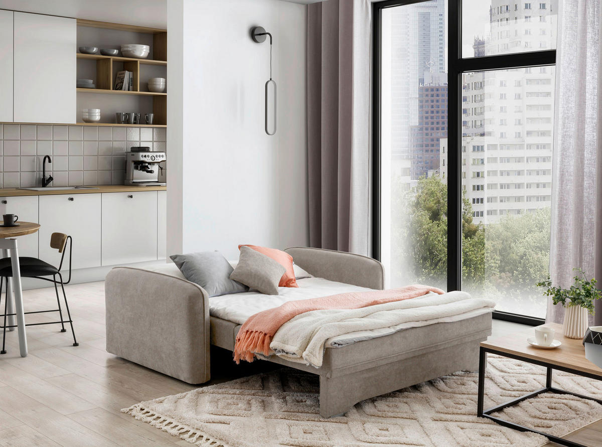 SCHLAFSOFA in Textil Hellbraun  - Hellbraun/Silberfarben, Design, Kunststoff/Textil (155/105/75cm) - MID.YOU