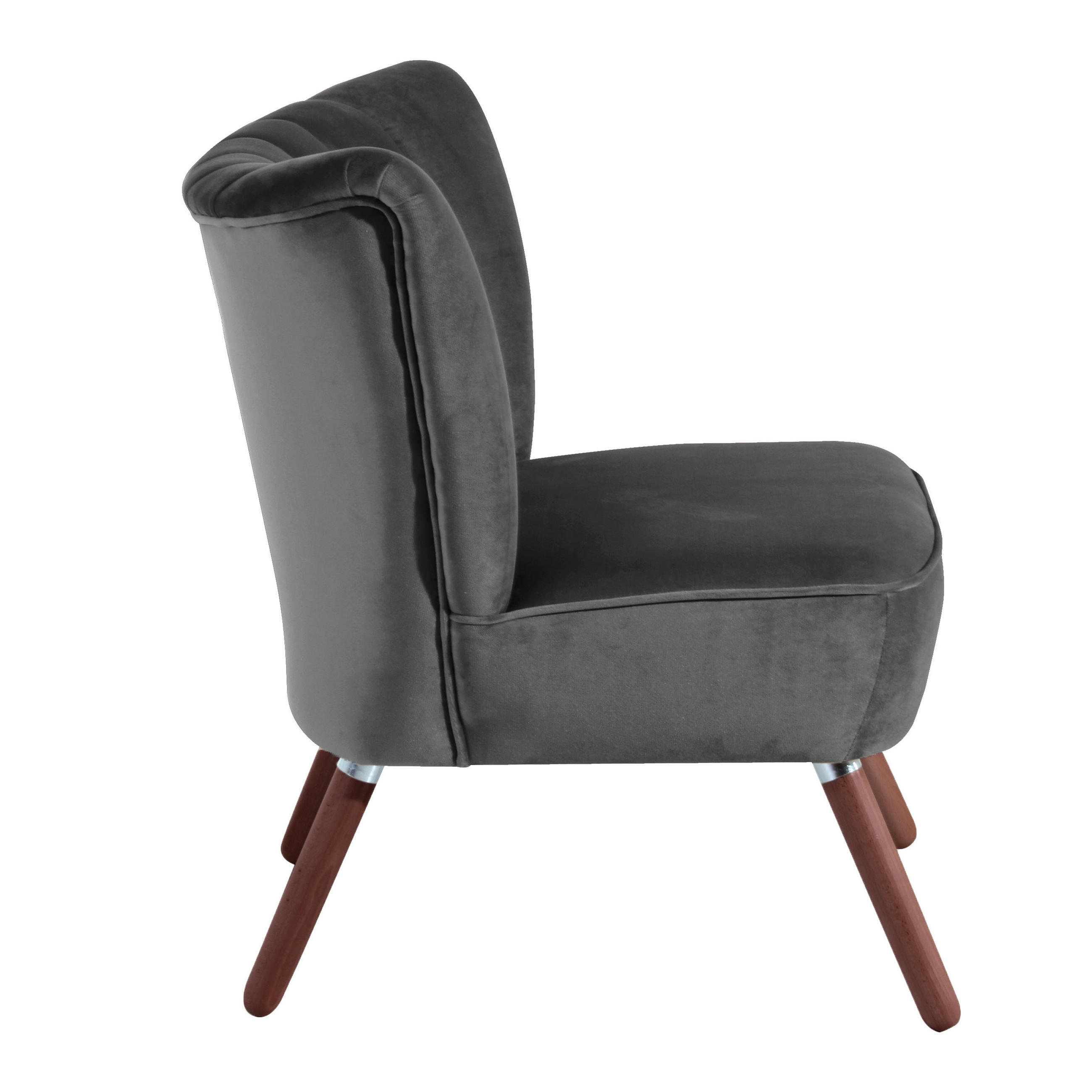 SESSEL Samt, Velours Anthrazit    - Anthrazit/Nussbaumfarben, Design, Holz/Textil (70/80/66cm) - Max Winzer