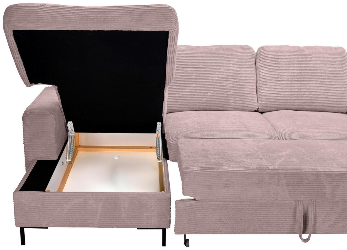 WOHNLANDSCHAFT Altrosa Cord  - Schwarz/Altrosa, KONVENTIONELL, Textil/Metall (148/303/197cm) - Carryhome