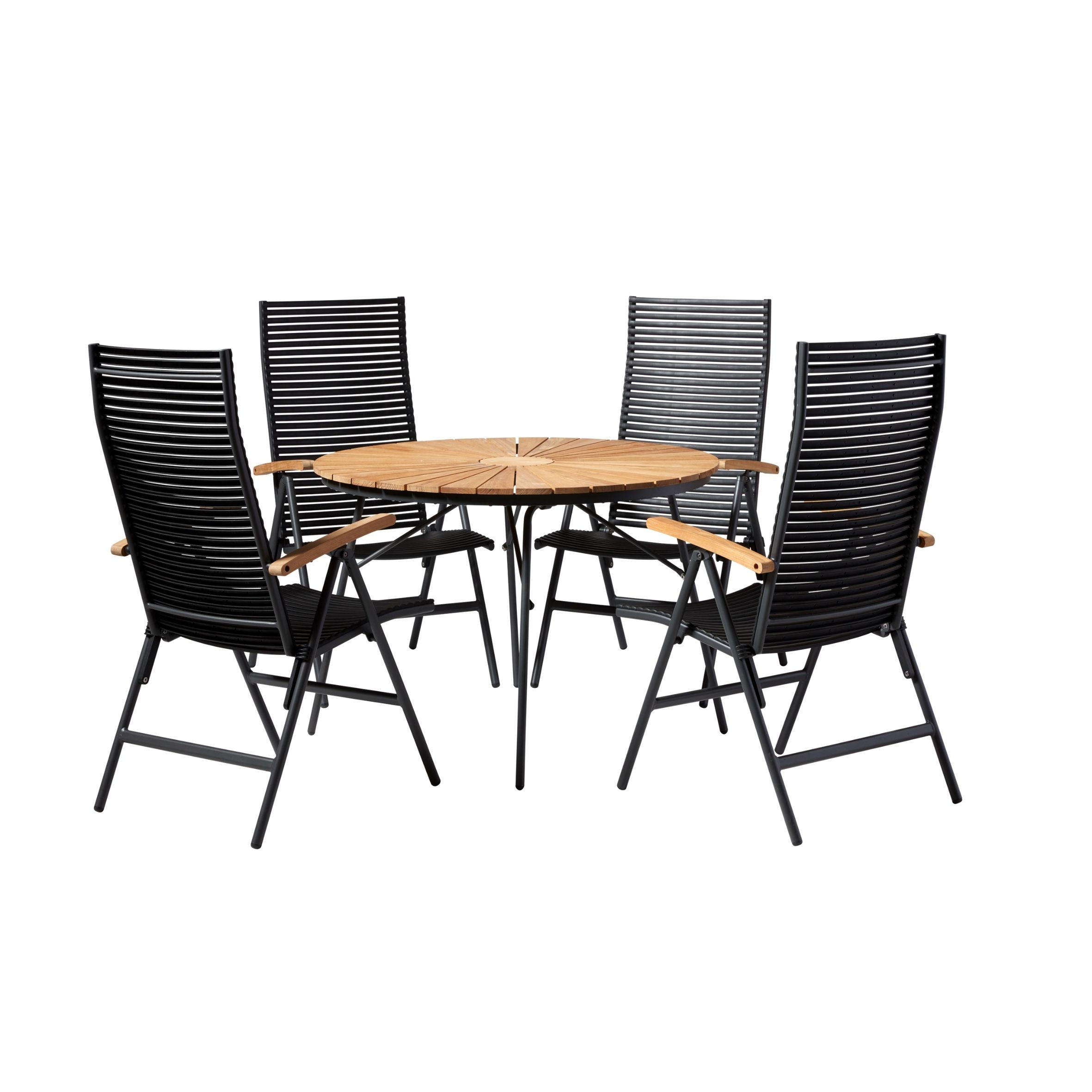 GARTENTISCHGRUPPE Teakholz vollmassiv  - Anthrazit/Schwarz, Natur, Holz/Kunststoff - Gardenson