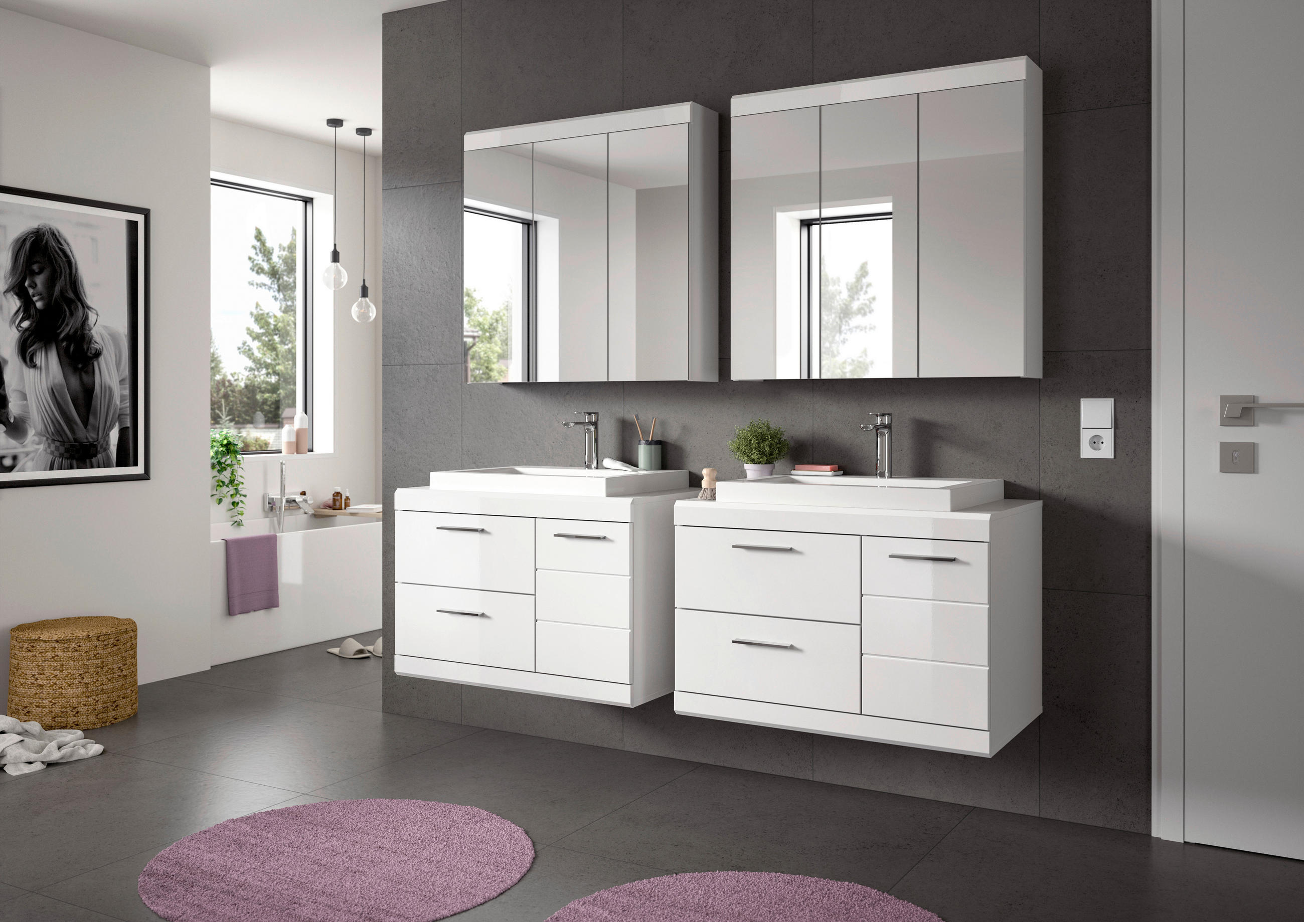 BADEZIMMER 6-teilig  in 175 cm  - Weiß Hochglanz/Silberfarben, Trend, Glas/Holzwerkstoff (175cm) - MID.YOU
