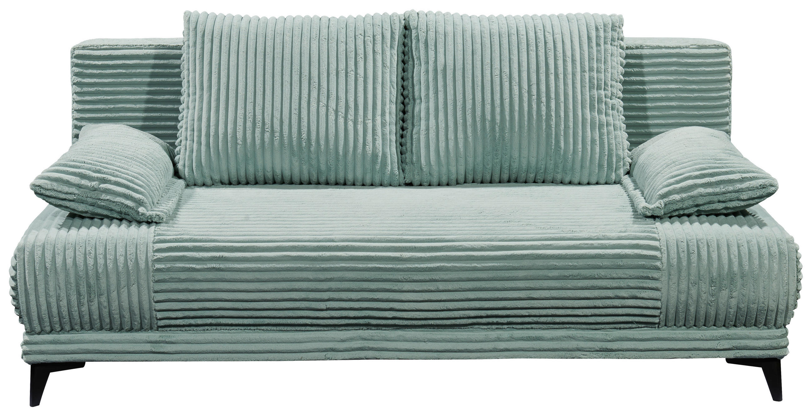 SCHLAFSOFA Cord Pastellgrün  inkl. Rückenkissen, Armlehnenkissen, Bettkasten, Schlaffunktion, Rücken echt, Liegefläche im Originalstoff  - Pastellgrün/Schwarz, KONVENTIONELL, Kunststoff/Textil (211/96/105cm) - Carryhome