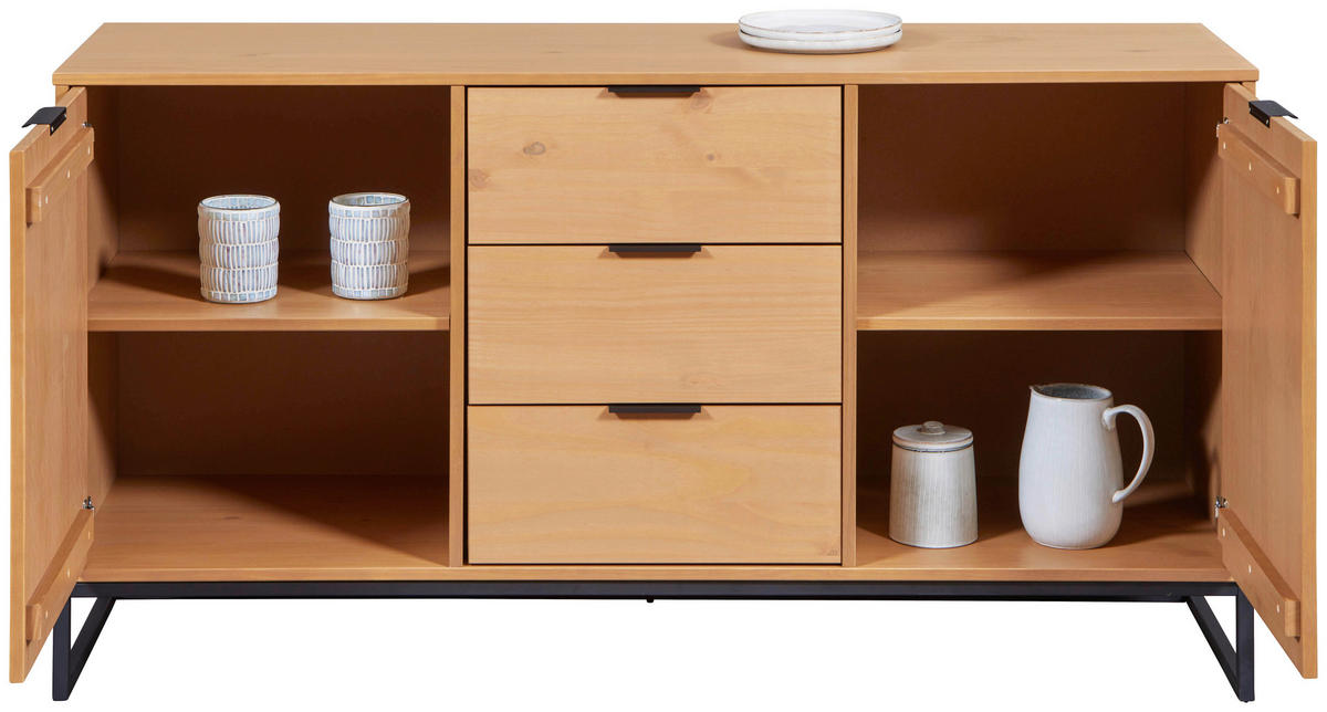 SIDEBOARD  in 150/80/45 cm  - Eichefarben/Schwarz, Design, Holz/Metall (150/80/45cm) - Livetastic