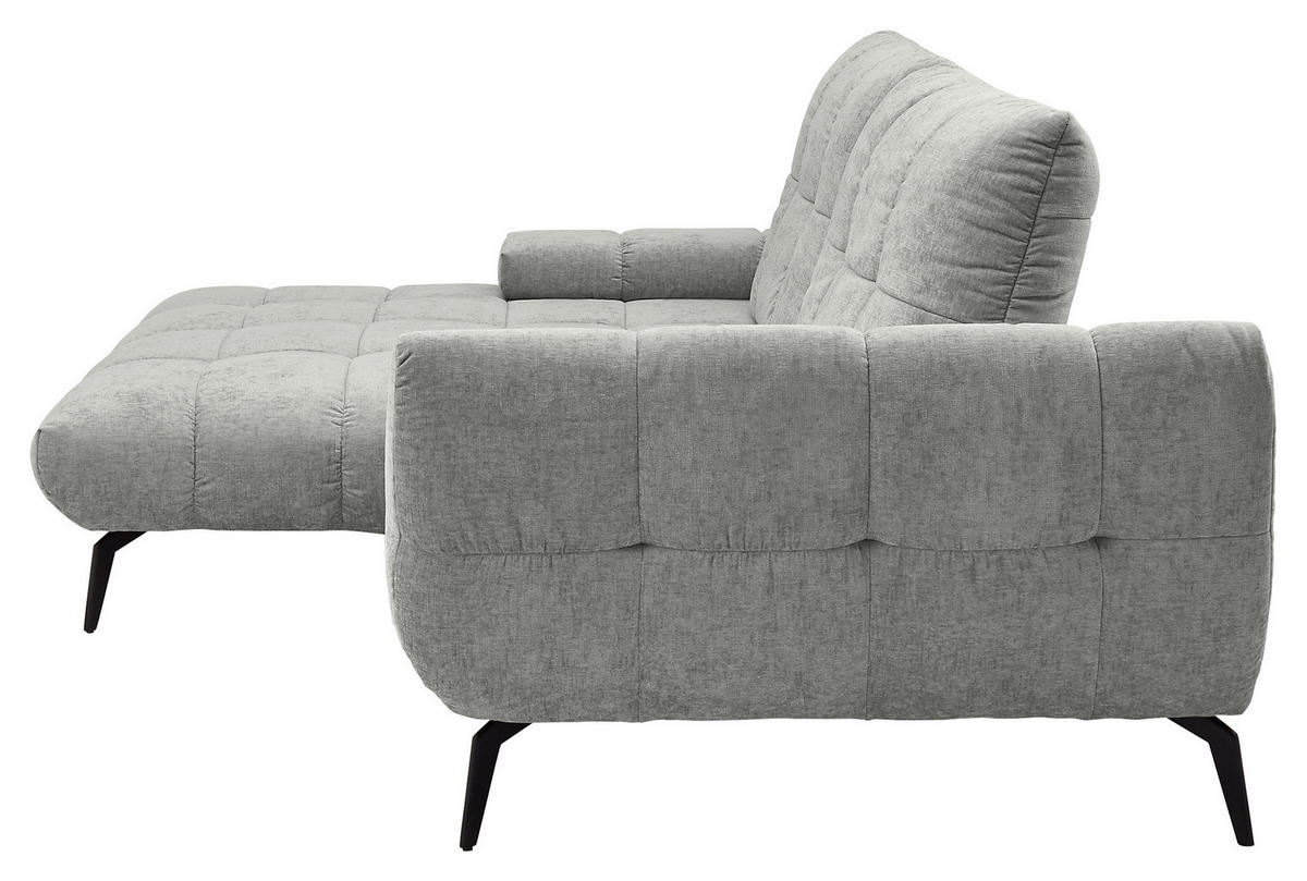 ECKSOFA Hellgrau Flachgewebe Rücken echt, Sitztiefenverstellung  - Hellgrau/Schwarz, KONVENTIONELL, Textil/Metall (211/273cm) - SetOne by Musterring