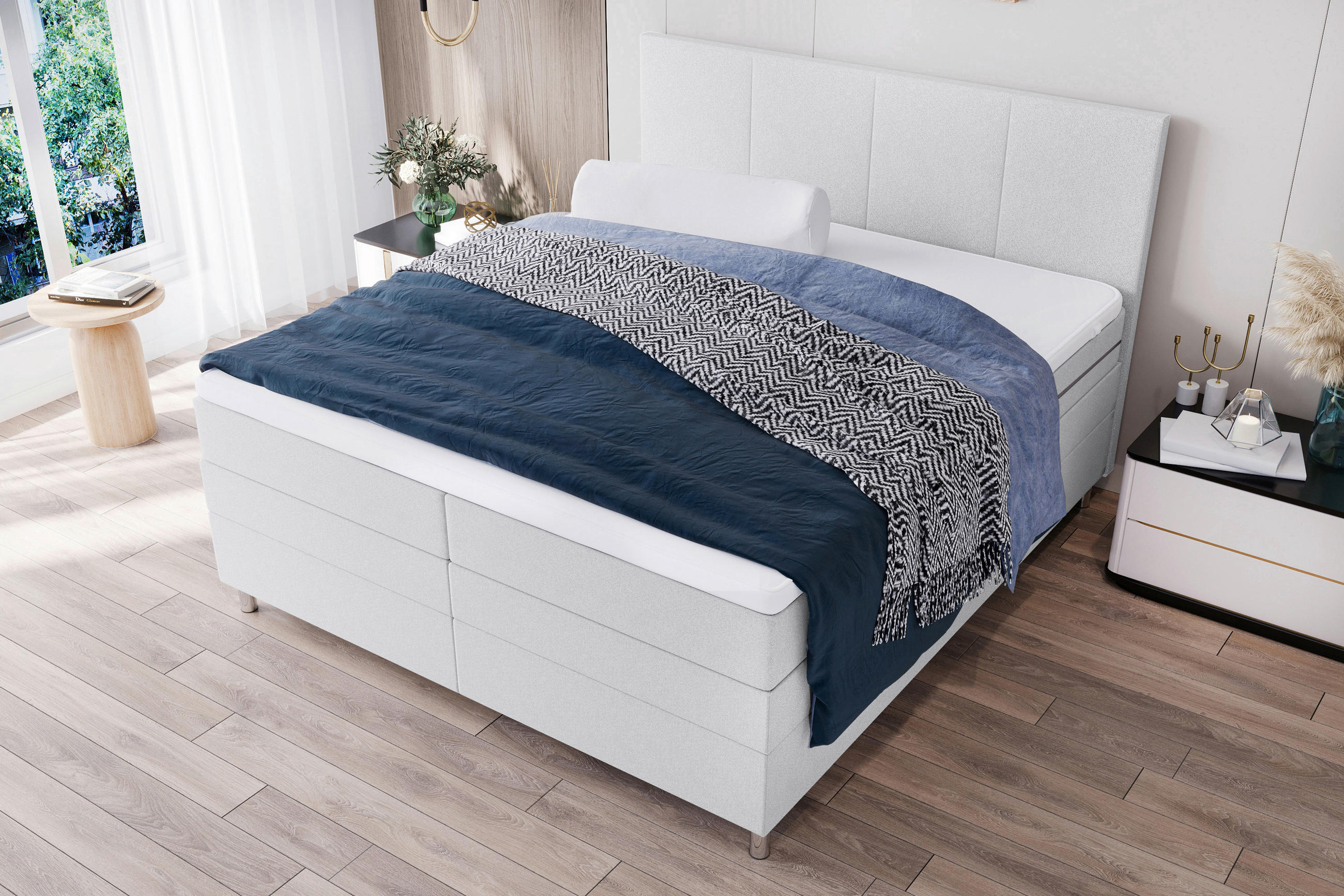 BOXSPRINGBETT 180/200 cm  in Hellgrau  - Chromfarben/Hellgrau, KONVENTIONELL, Kunststoff/Textil (180/200cm) - Boxxx