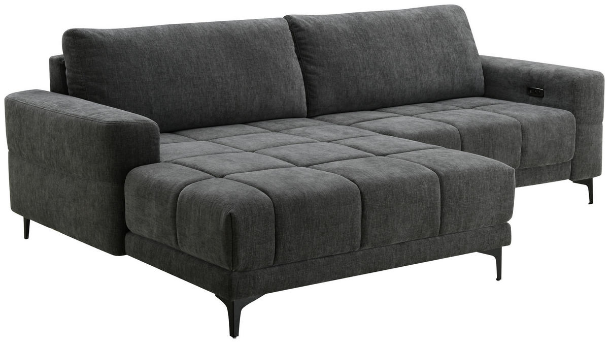 ECKSOFA Dunkelgrau Mikrofaser  - Dunkelgrau/Schwarz, MODERN, Textil/Metall (165/246cm) - MID.YOU
