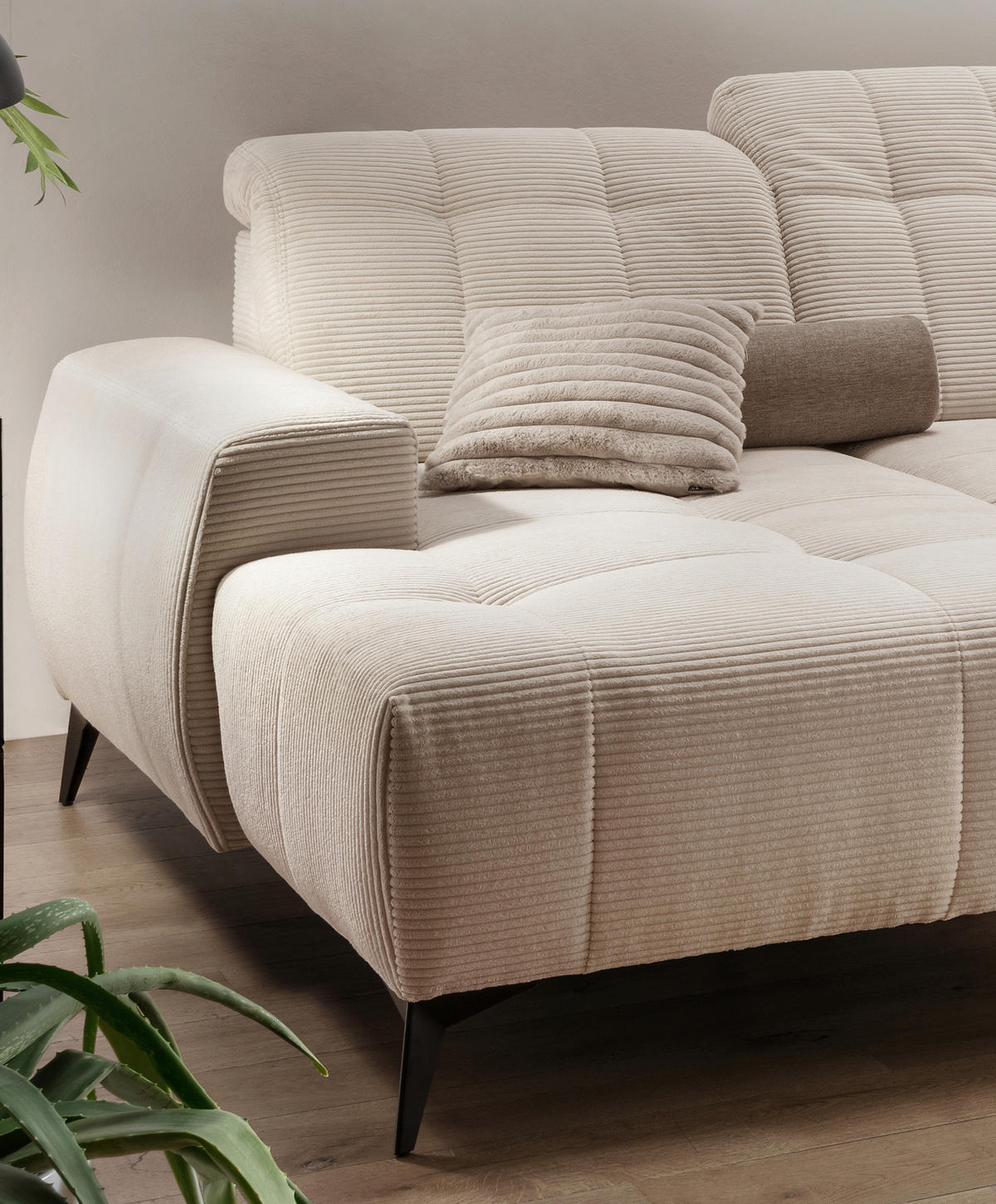 WOHNLANDSCHAFT SANO Beige Cord  - Beige/Schwarz, MODERN, Textil/Metall (180/337/200cm) - Livetastic