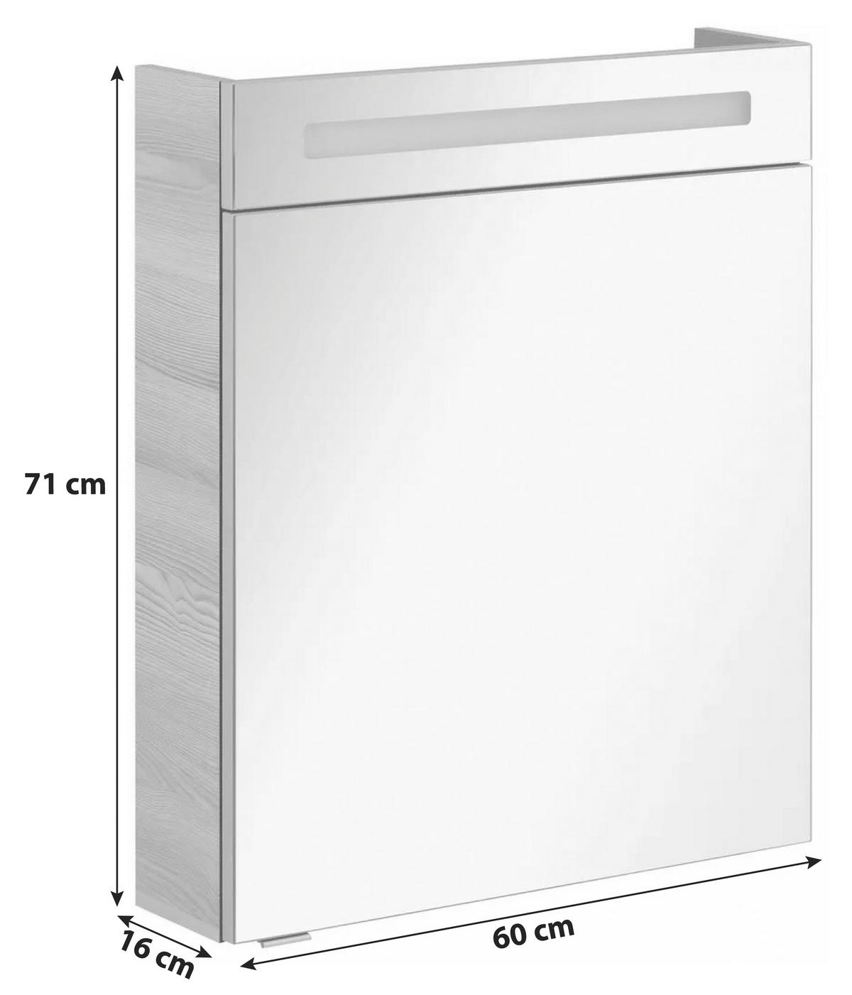 SPIEGELSCHRANK 60/71/16 cm  - Eschefarben/Alufarben, MODERN, Glas/Holzwerkstoff (60/71/16cm) - MID.YOU