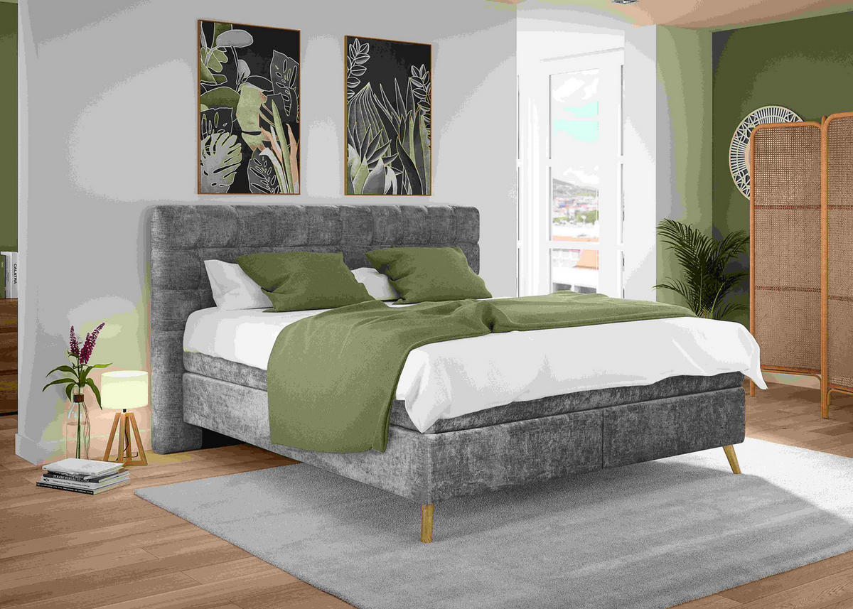 BOXSPRINGBETT 160/200 cm  in Dunkelgrau  - Eichefarben/Dunkelgrau, Design, Holz/Textil (160/200cm) - Esposa