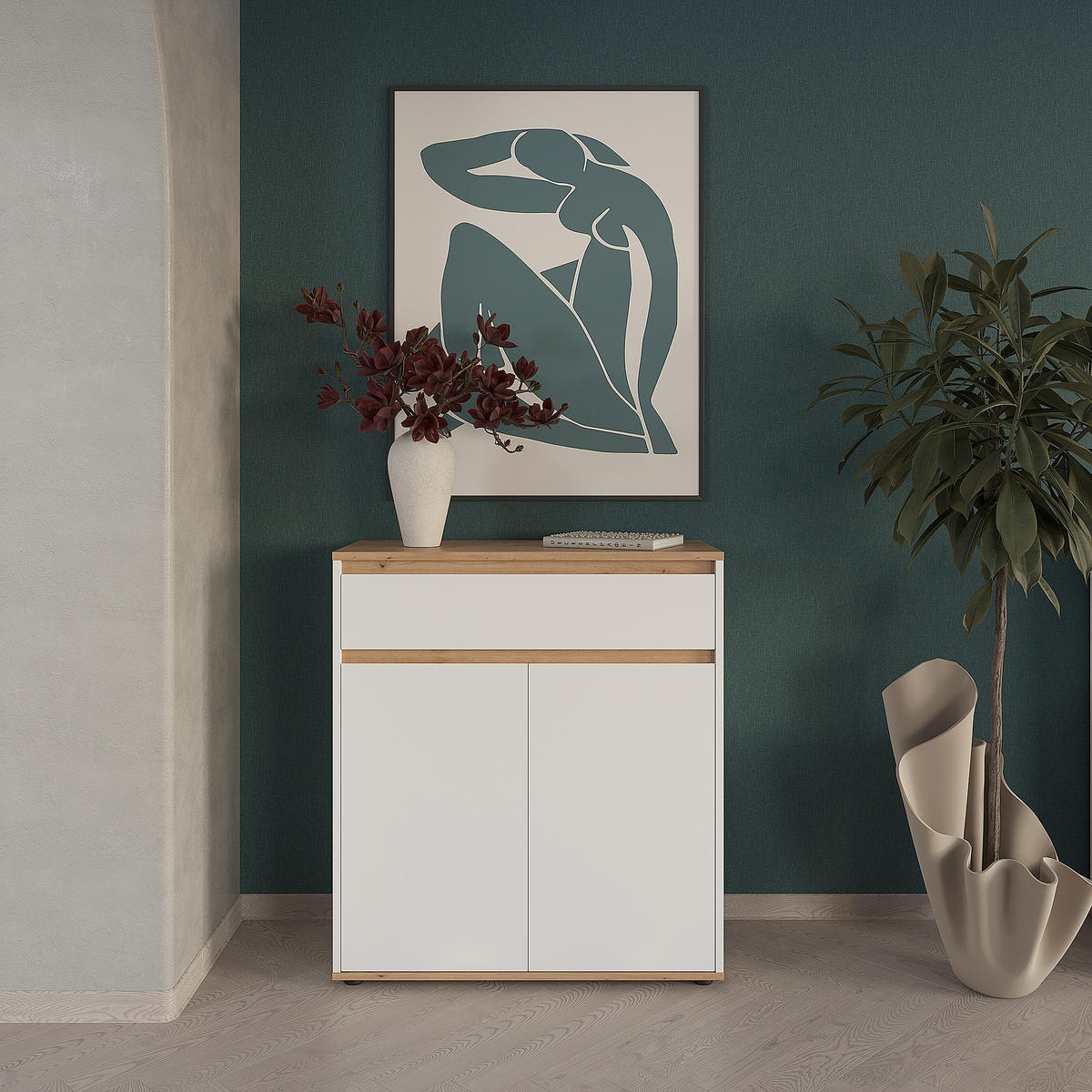 KOMMODE , 80/93/38 cm, 1 Schublade(n)  - Schwarz/Weiß, MODERN, Holzwerkstoff/Kunststoff (80/93/38cm) - Carryhome