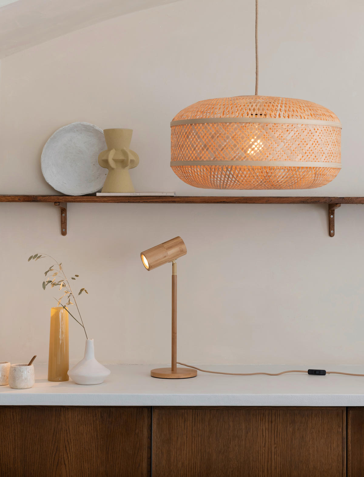 BORDSLAMPA 15,5/15,5/47 cm   - naturfärgad, Basics, naturmaterial (15,5/15,5/47cm) - Good & Mojo