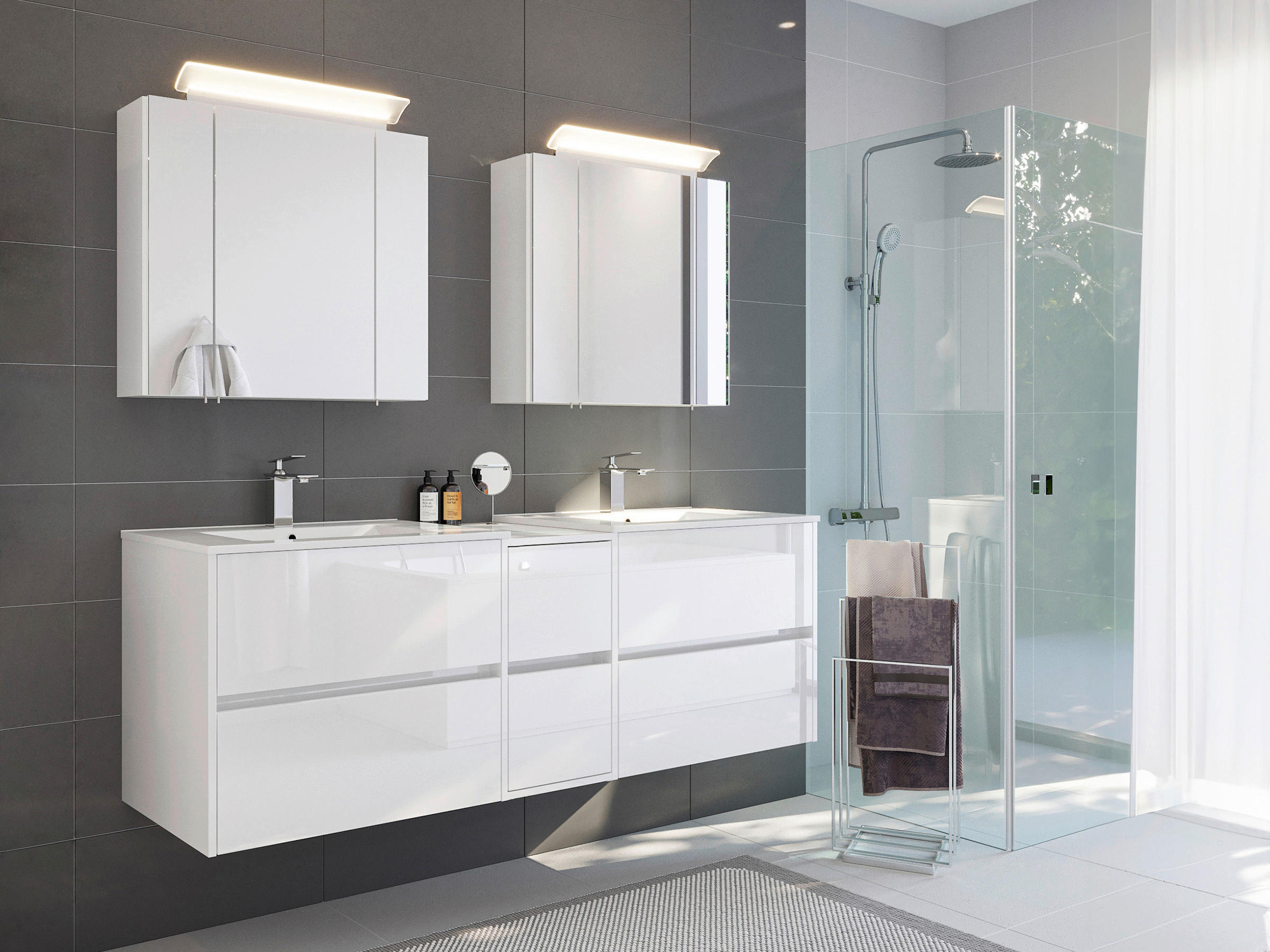 BADEZIMMER 3-teilig  in 170 cm  - Weiß Hochglanz, Trend, Glas/Holzwerkstoff (170cm) - MID.YOU
