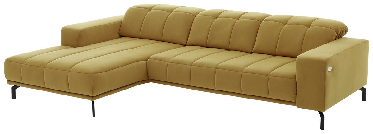 ECKSOFA in Velours Currygelb  - Currygelb/Schwarz, Design, Textil/Metall (195/293cm) - Beldomo Style