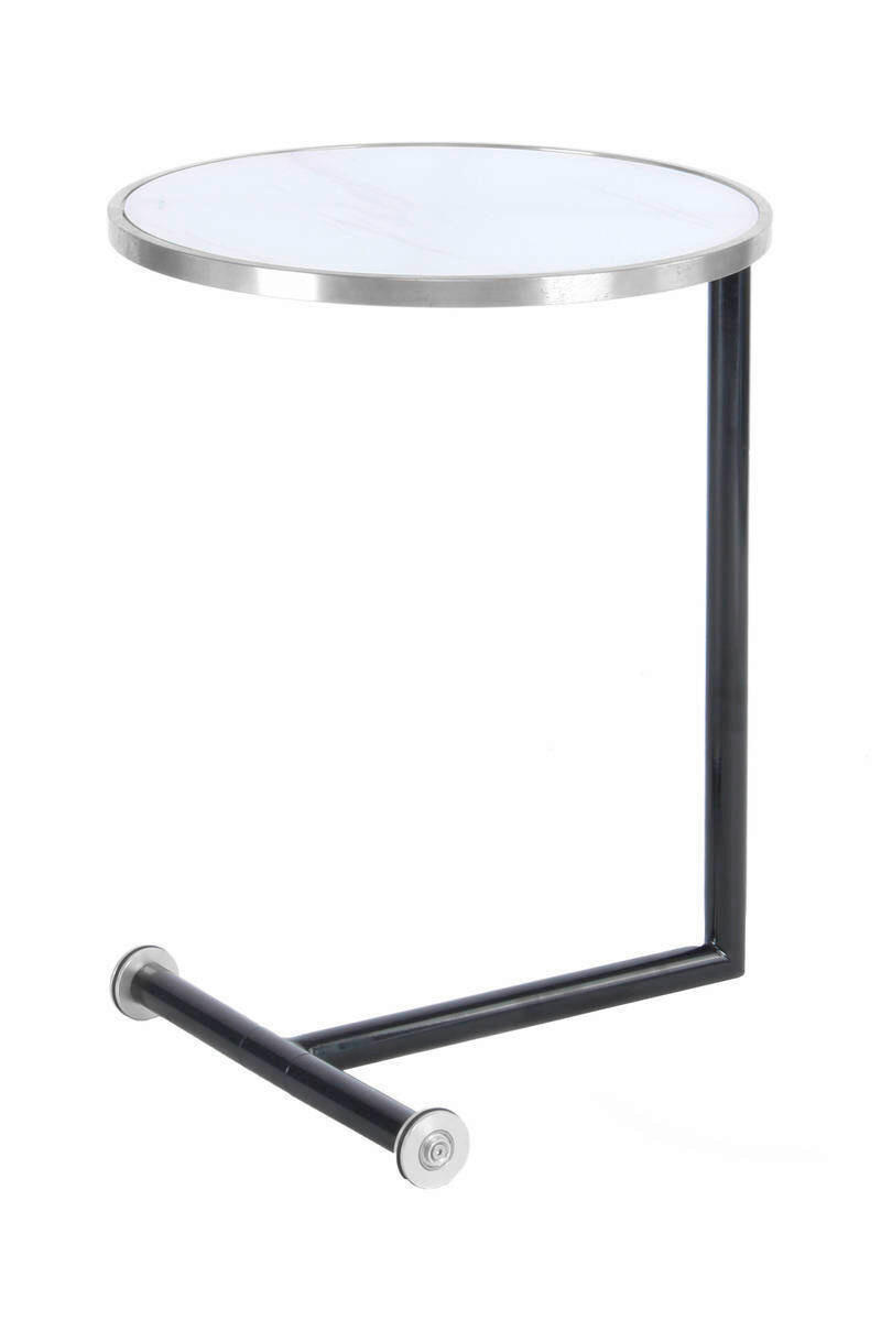 BEISTELLTISCH 46/46/62 cm Silberfarben, Weiß rund  - Silberfarben/Schwarz, Basics, Glas/Metall (46/46/62cm) - Kayoom