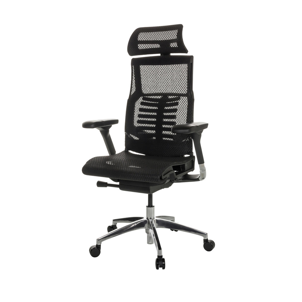 DREHSTUHL Netz Schwarz  - Silberfarben/Schwarz, Basics, Kunststoff/Textil (67/119-135/60cm) - MID.YOU