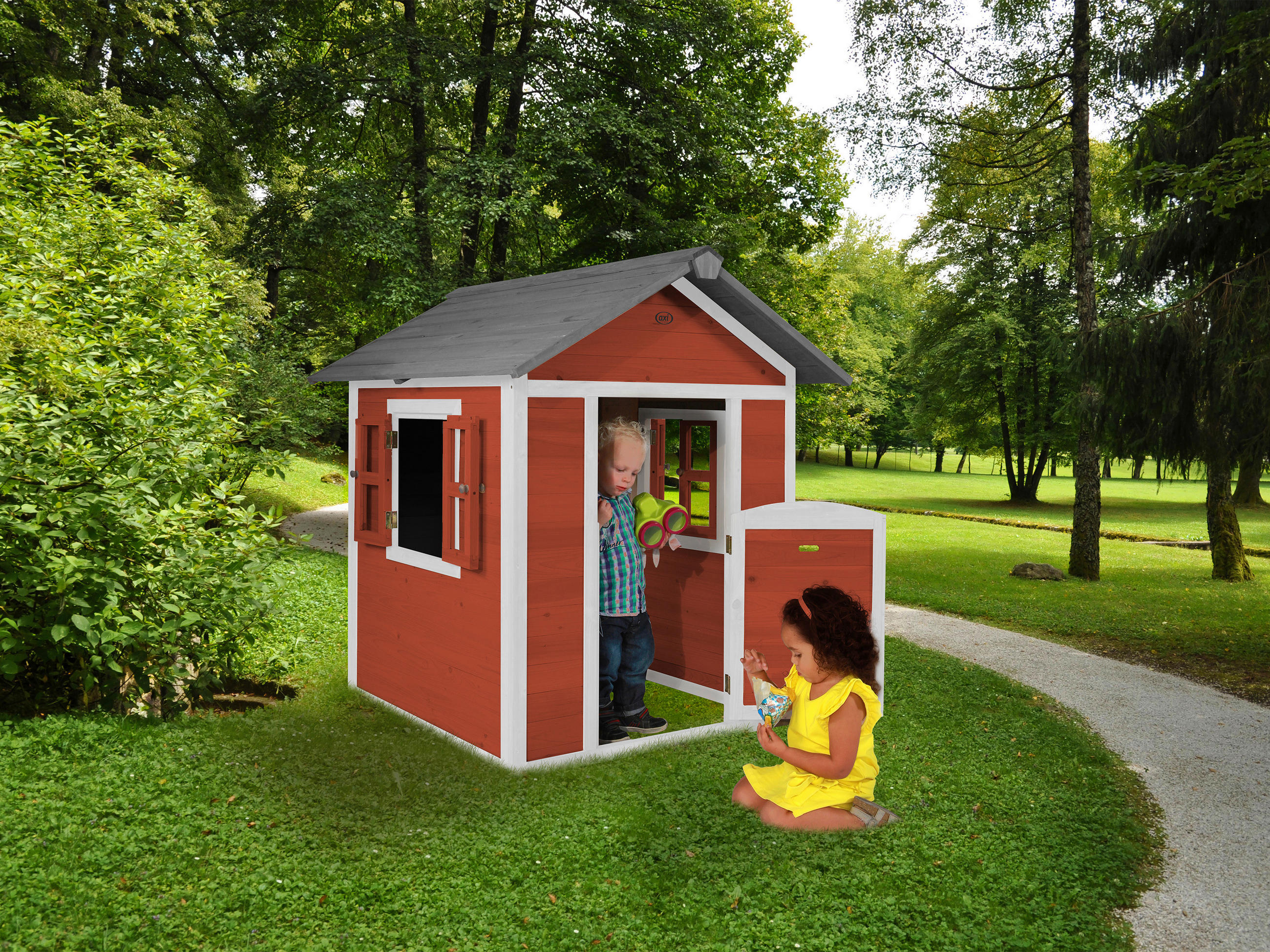SPIELHAUS 111/133/135 cm  - Rot/Weiß, KONVENTIONELL, Holz (111/133/135cm) - Ambia Garden