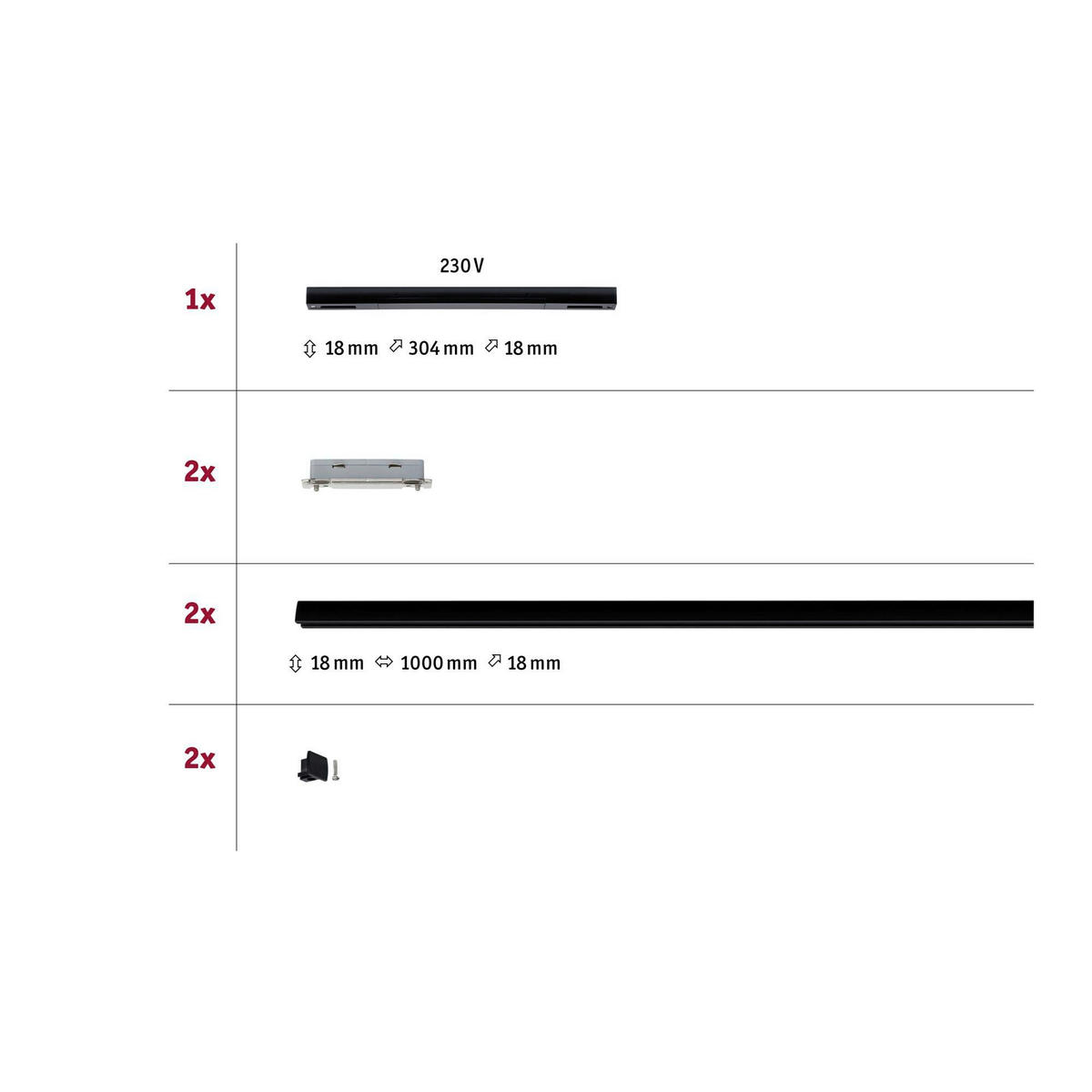 SCHIENENSYSTEM URail Basis-Set 230 cm  - Schwarz/Weiß, Basics, Metall (230cm) - Paulmann