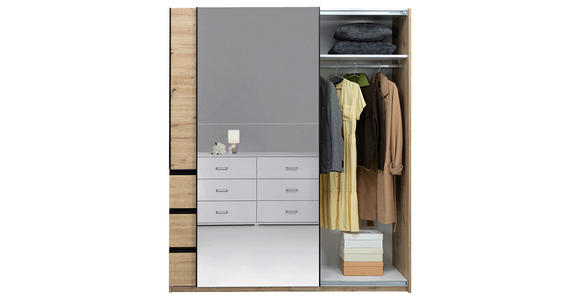 SCHWEBETÜRENSCHRANK  in Eiche Artisan  - Schwarz/Eiche Artisan, KONVENTIONELL, Glas/Holzwerkstoff (175/205/62cm) - Carryhome