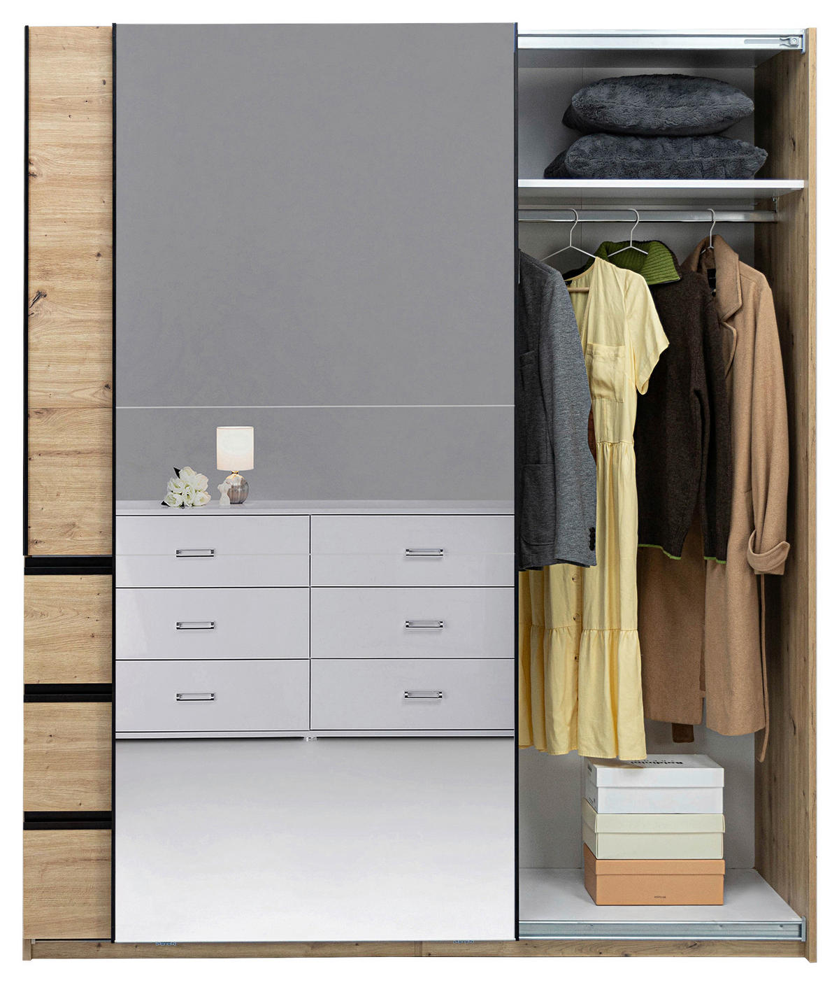 SCHIEBETÜRENSCHRANK 2-türig Eiche Artisan  - Schwarz/Eiche Artisan, MODERN, Holzwerkstoff/Metall (215/205/61,5cm) - Boxxx