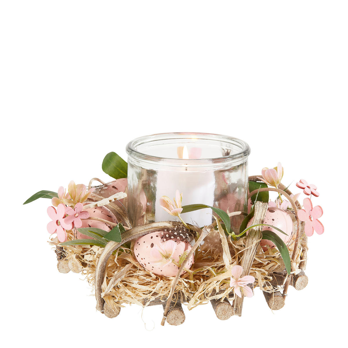 TEELICHTGLAS  - Pink/Grün, LIFESTYLE, Glas/Naturmaterialien (20/12cm)