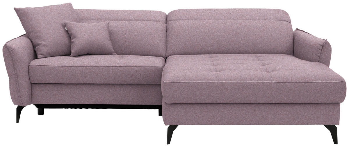 ECKSOFA MANTA in Flachgewebe Altrosa  246/175 cm  - Schwarz/Altrosa, Design, Textil/Metall (246/175cm) - Celina