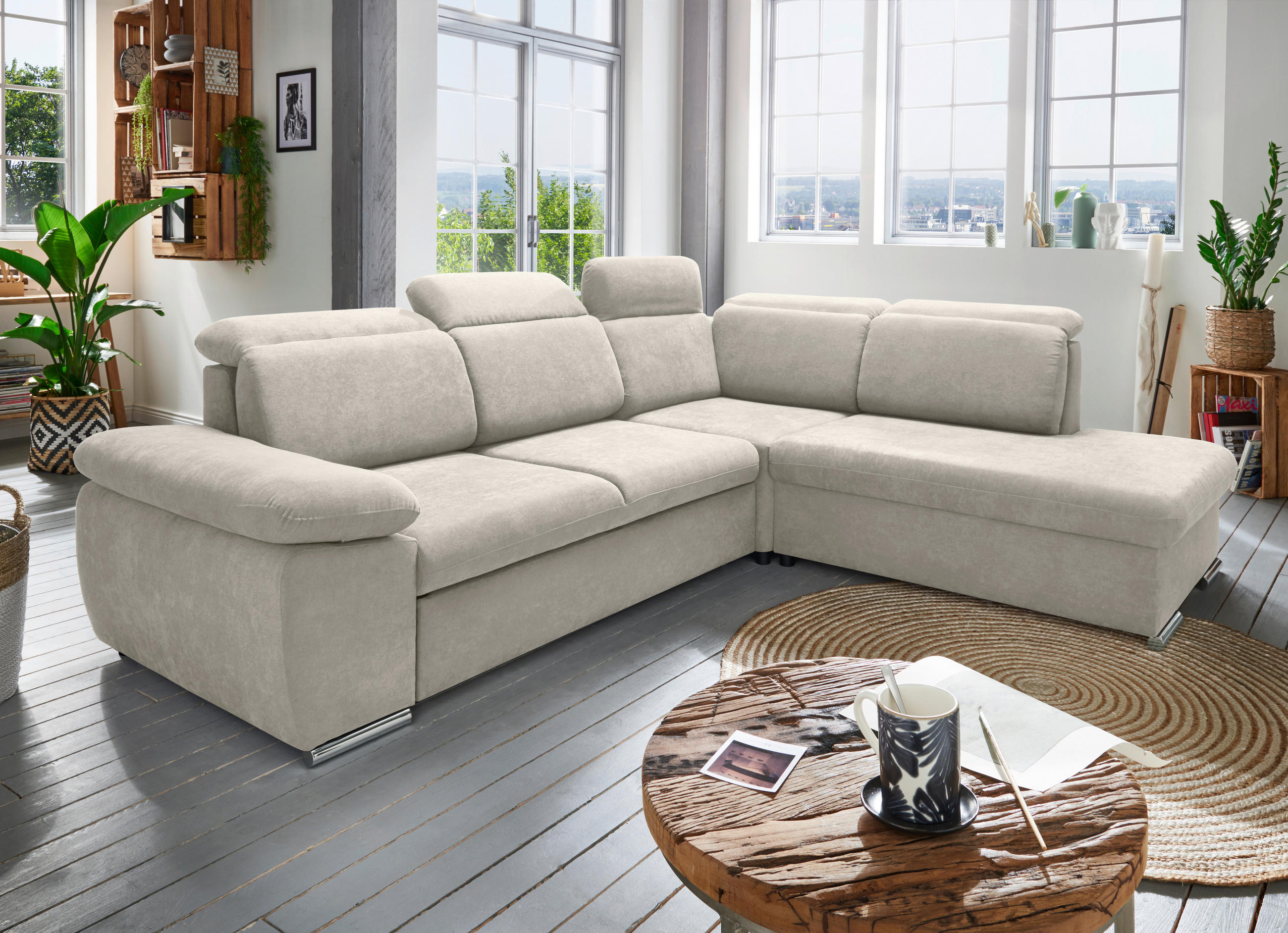 ECKSOFA in Mikrofaser Creme  - Chromfarben/Creme, Design, Textil/Metall (283/228cm) - Livetastic