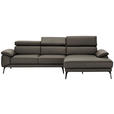 ECKSOFA Graubraun Echtleder Kopfteilverstellung  - Graubraun/Schwarz, Design, Leder/Metall (295/187cm) - Novel