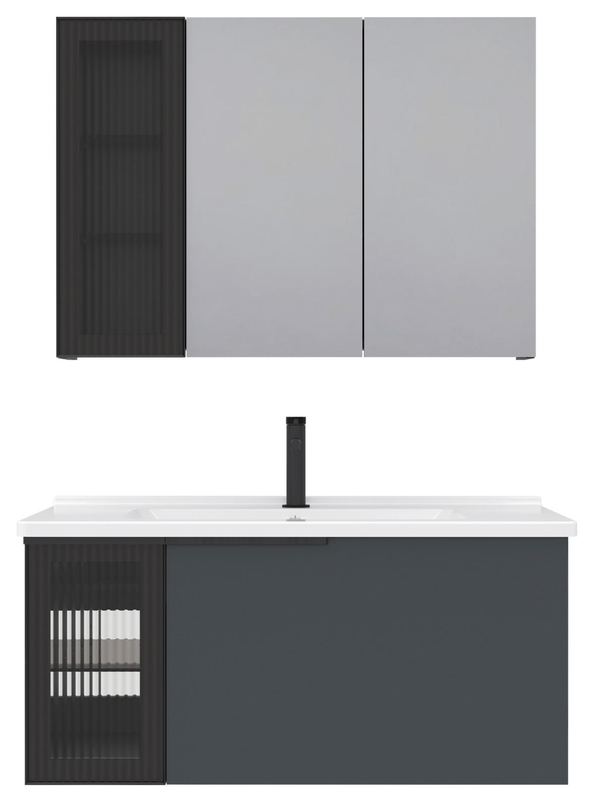 BADEZIMMER 3-teilig  in  - Weiß Hochglanz/Anthrazit, MODERN, Glas/Keramik (100/114/45cm) - MID.YOU