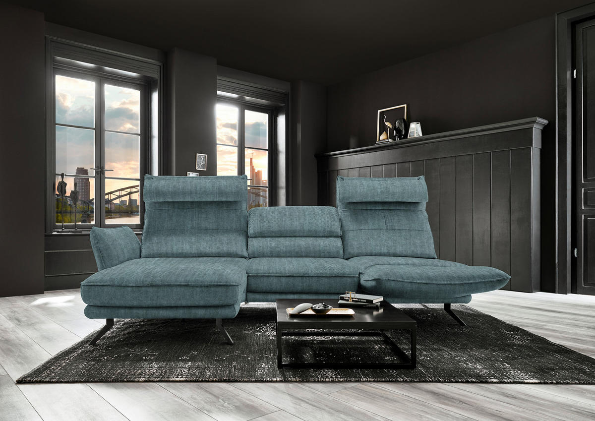 ECKSOFA in Velours Opal  - Opal/Schwarz, Design, Textil/Metall (153/283cm) - Valdera
