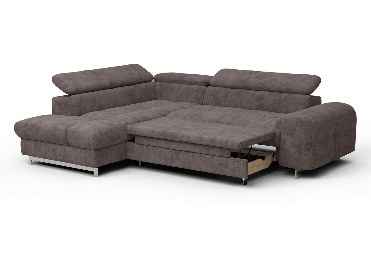 ECKSOFA Dunkelbraun Mikrofaser  - Chromfarben/Dunkelbraun, KONVENTIONELL, Textil/Metall (206/257cm) - Livetastic