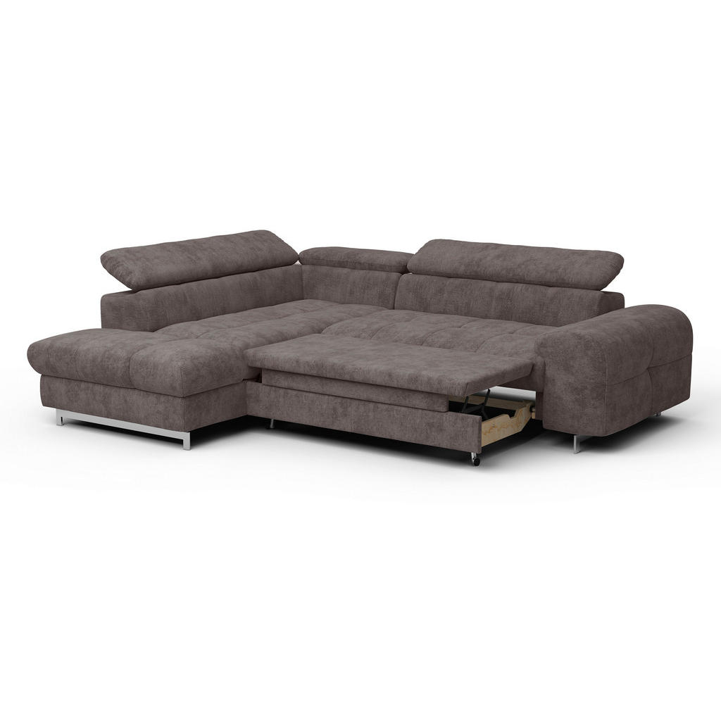 Thumbnail - Livetastic Ecksofa, Dunkelbraun, Textil, 4-Sitzer, Ottomane links, L-Form, 257x206 cm, Made in EU, seitenverkehrt erhält...