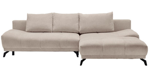 ECKSOFA Greige Chenille Rückenkissen, Bettkasten, Schlaffunktion, Rücken echt  - Greige/Schwarz, MODERN, Textil/Metall (290/182cm) - Hom`in