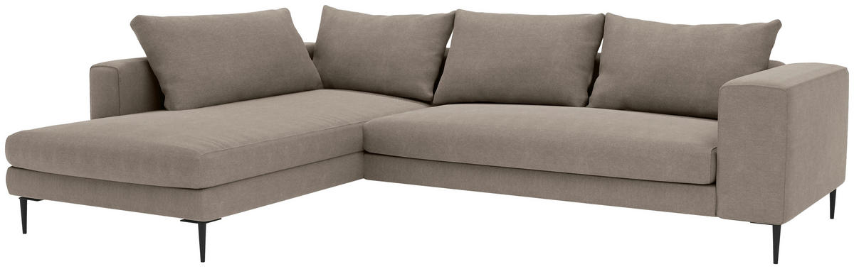 ECKSOFA Struktur Taupe  - Taupe/Schwarz, Modern, Textil/Metall (210/295cm) - Trendmanufaktur