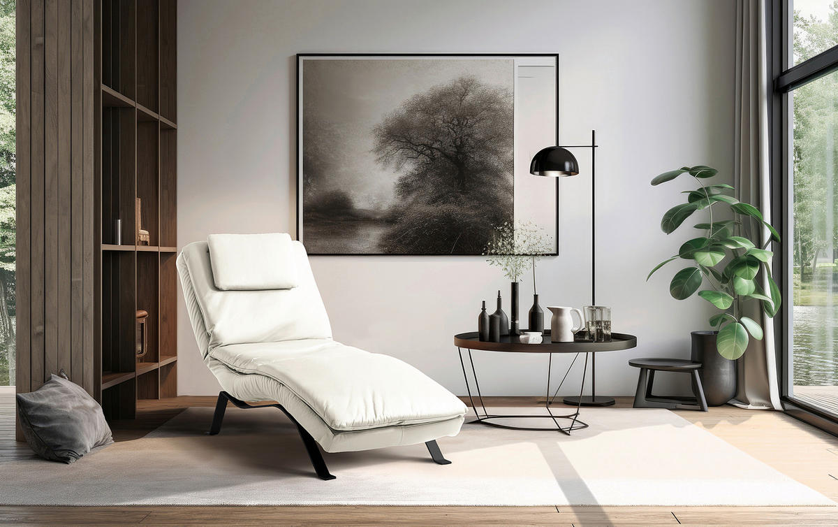RELAXLIEGE Echtleder Weiß  - Schwarz/Weiß, Design, Leder/Metall (65/95/171cm) - Celina Home