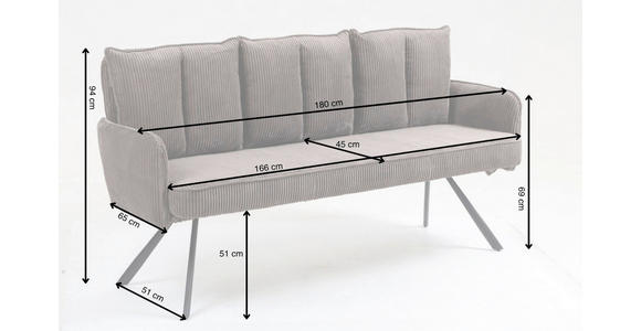 SITZBANK 180/93/67 cm Cord Beige  - Beige/Schwarz, Design, Textil/Metall (180/93/67cm) - Novel