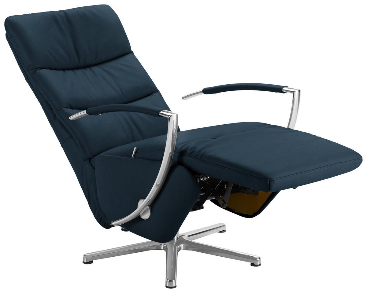 RELAXSESSEL Echtleder    - Chromfarben/Dunkelblau, Design, Leder/Metall (64/112/80cm) - Cantus