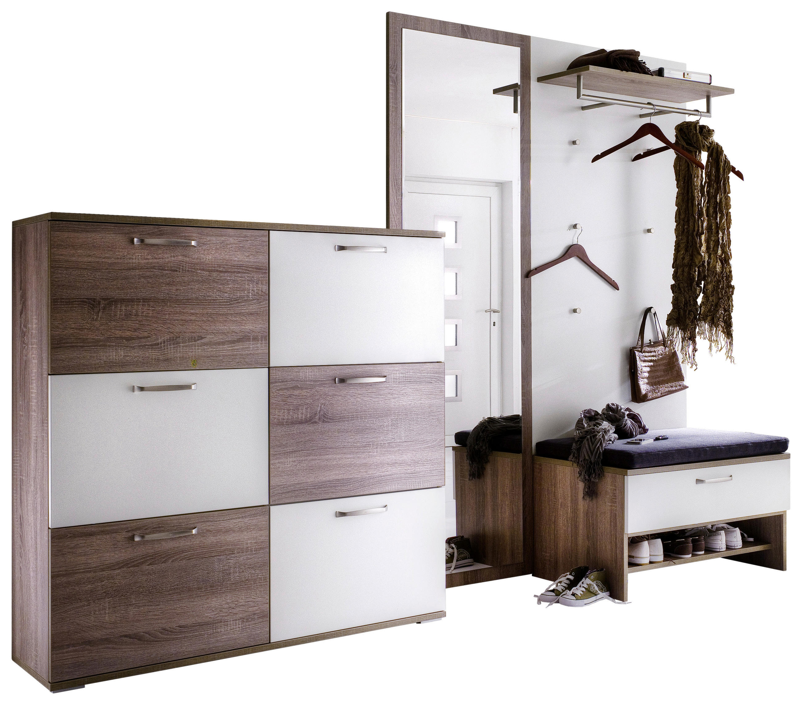 GARDEROBE 5-teilig  in 262/199/56 cm  - Eichefarben/Weiß, Design, Glas/Holzwerkstoff (262/199/56cm) - Moderano