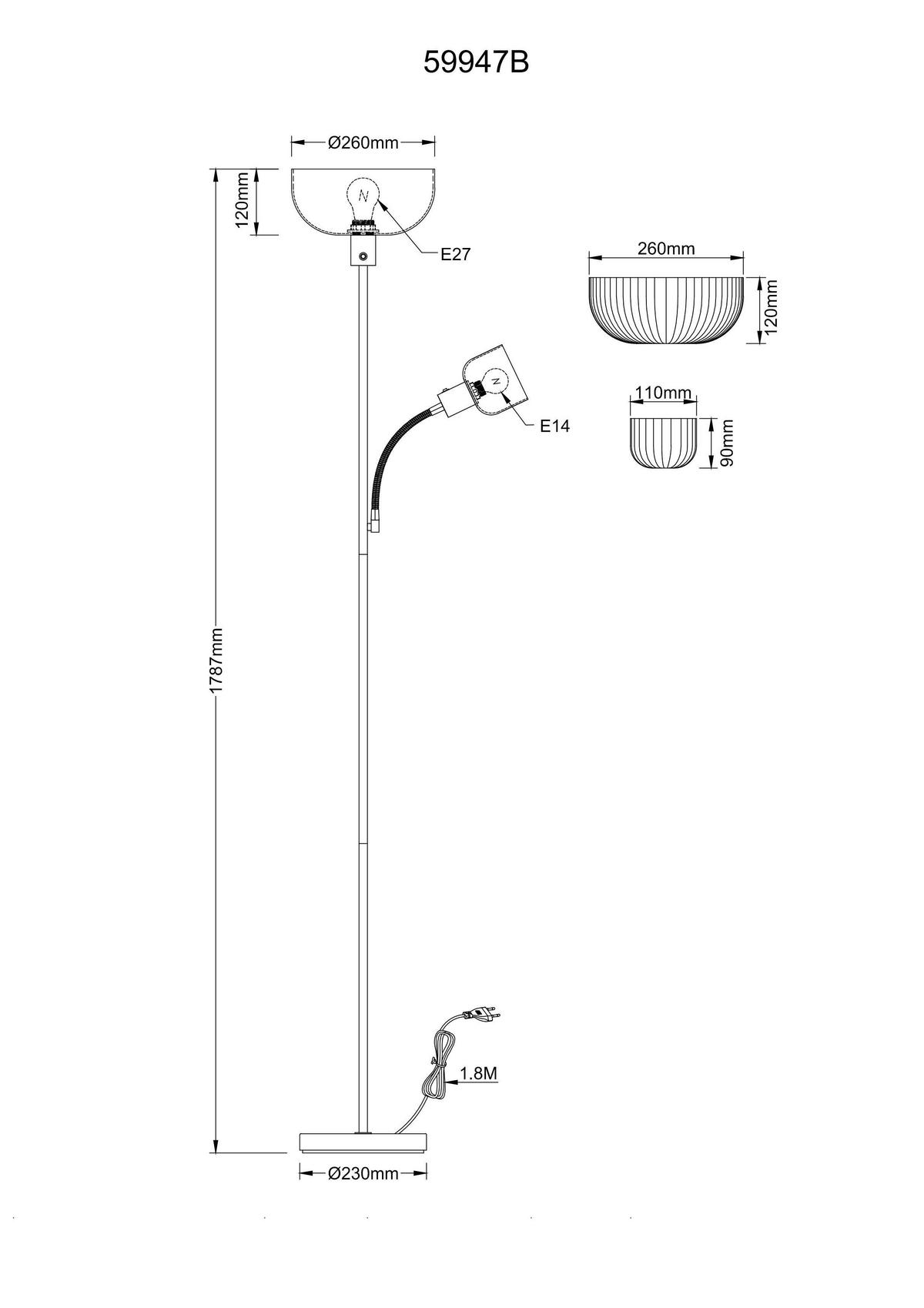 STEHLEUCHTE 26/178,7 cm    - Schwarz/Weiß, Design, Kunststoff/Metall (26/178,7cm) - Globo